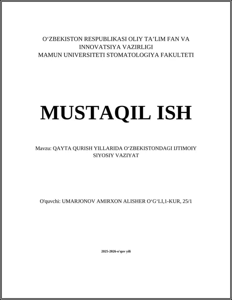 QAYTA QURISH YILLARIDA OʻZBEKISTONDAGI IJTIMOIY SIYOSIY VAZIYAT 1
