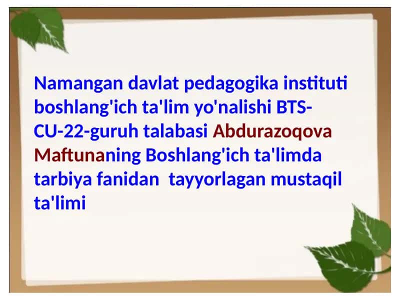 Tarbiya fanini o'qitishda tarbiya treninglari asosida faoliyatini tashkil etish 1