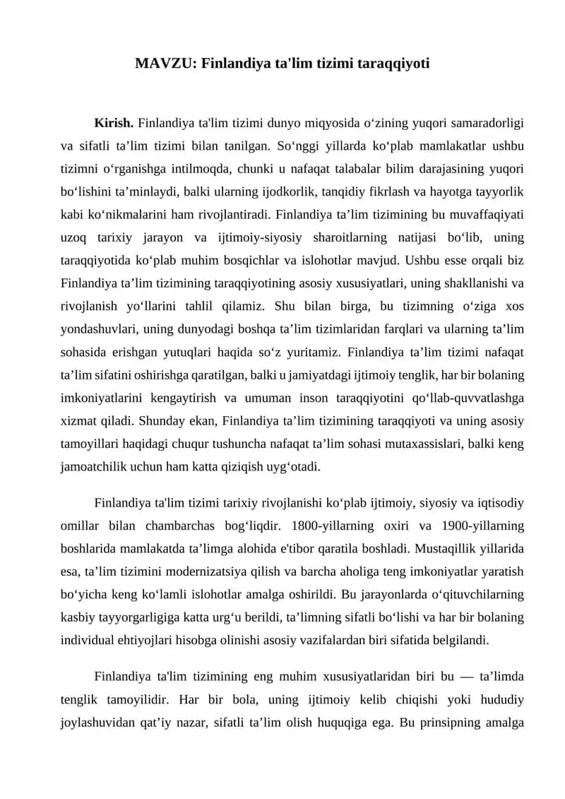 Finlandiya ta'lim tizimi taraqqiyoti (TAQDIMOT) 1