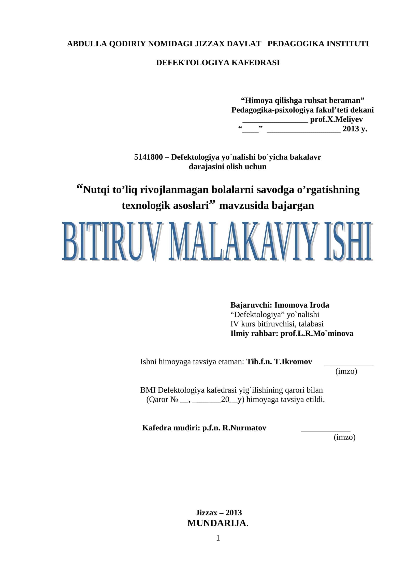 Nutqi to’liq rivojlanmagan bolalarni savodga o’rgatishning texnologik asoslari 1
