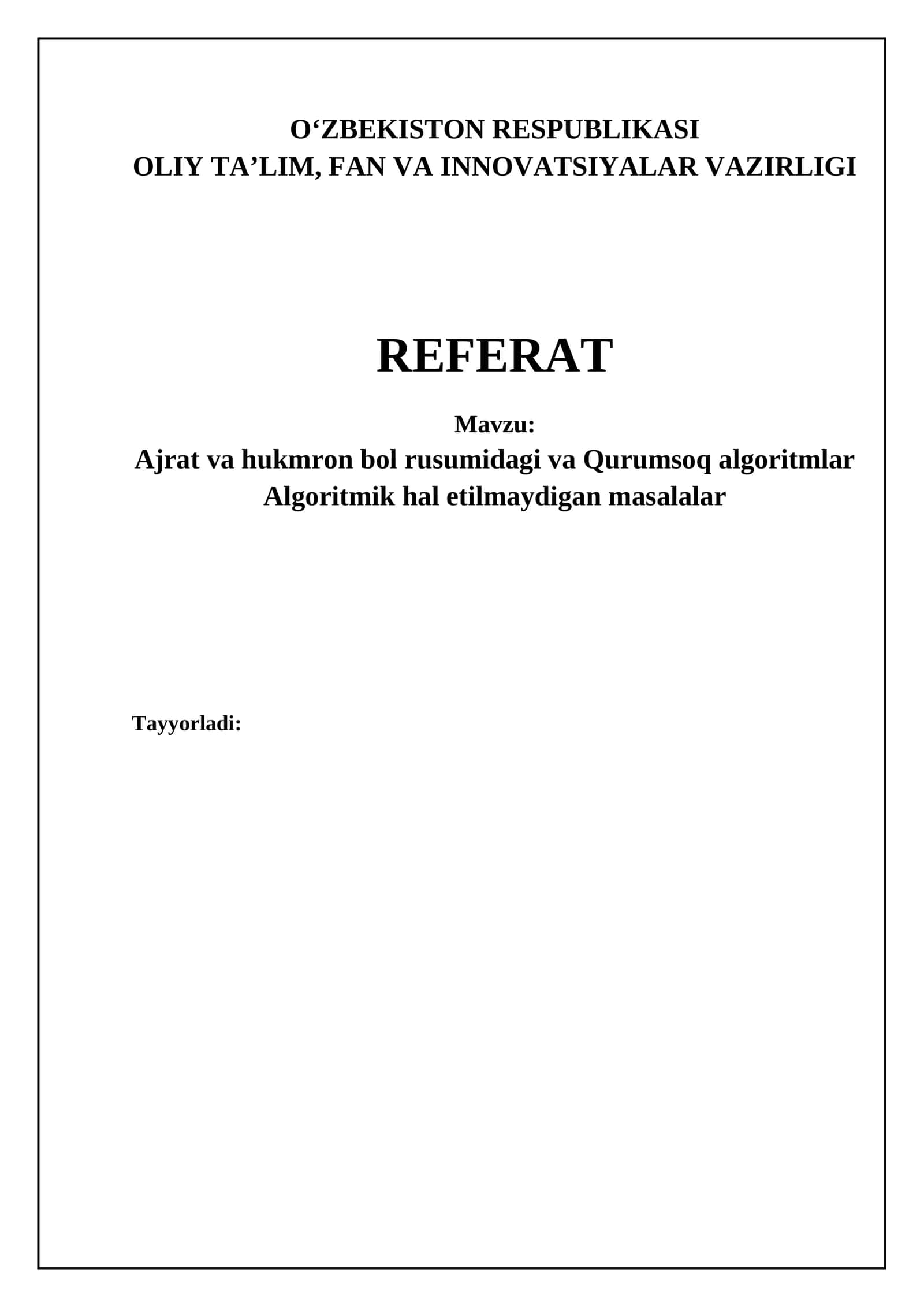 Bo'lib hukmronlik qilish va ochko'z algoritmlar 1