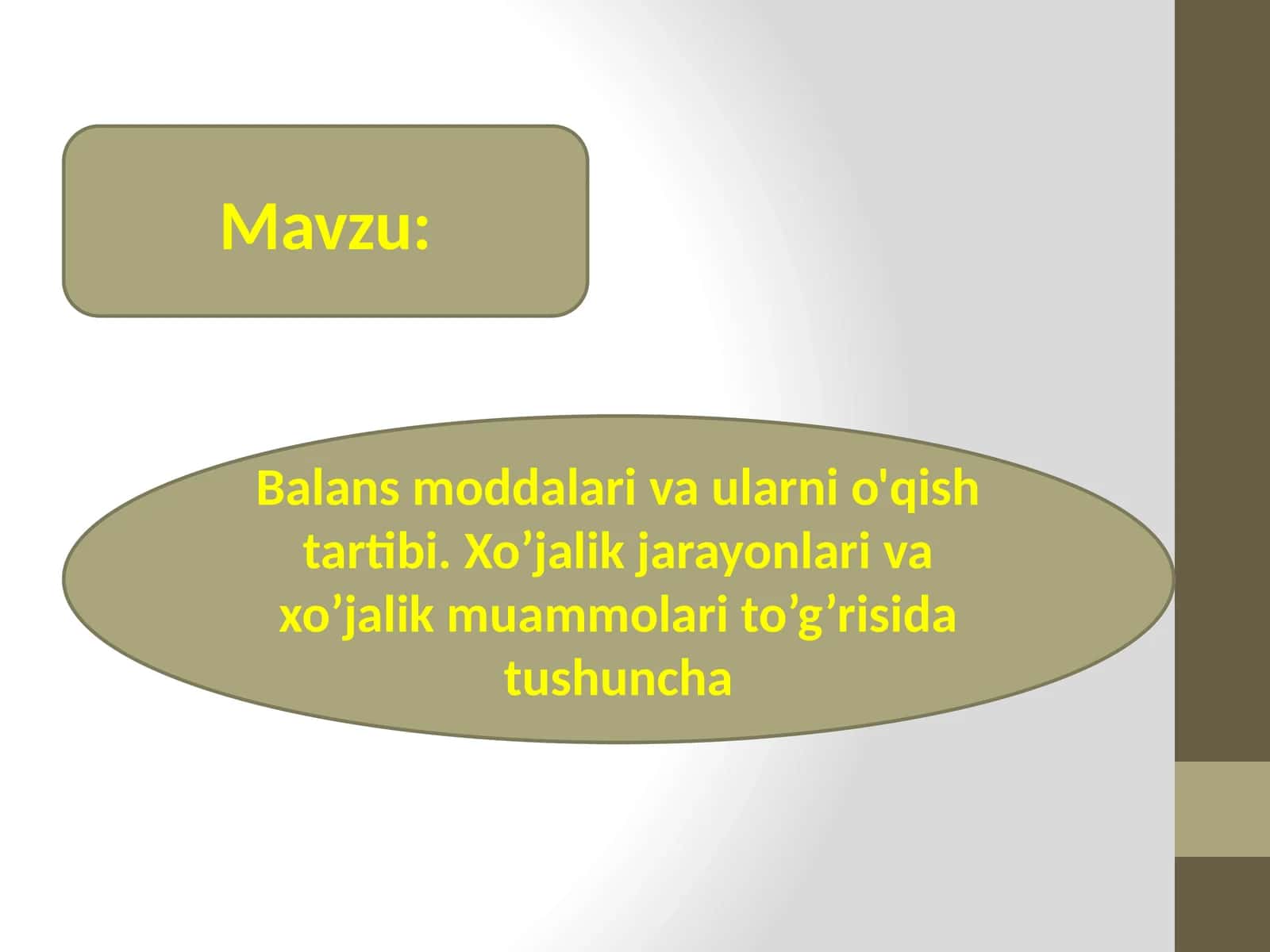 Balans moddalari va ularni o'qish tartibi. Xo’jalik jarayonlari va xo’jalik muammolari to’g’risida tushuncha 1