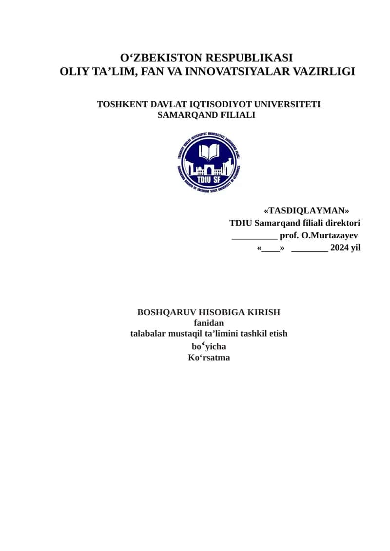 Toshkent Davlat Iqtisodiyot Universiteti Samarqand Filiali "Tasdiqlayman" 1