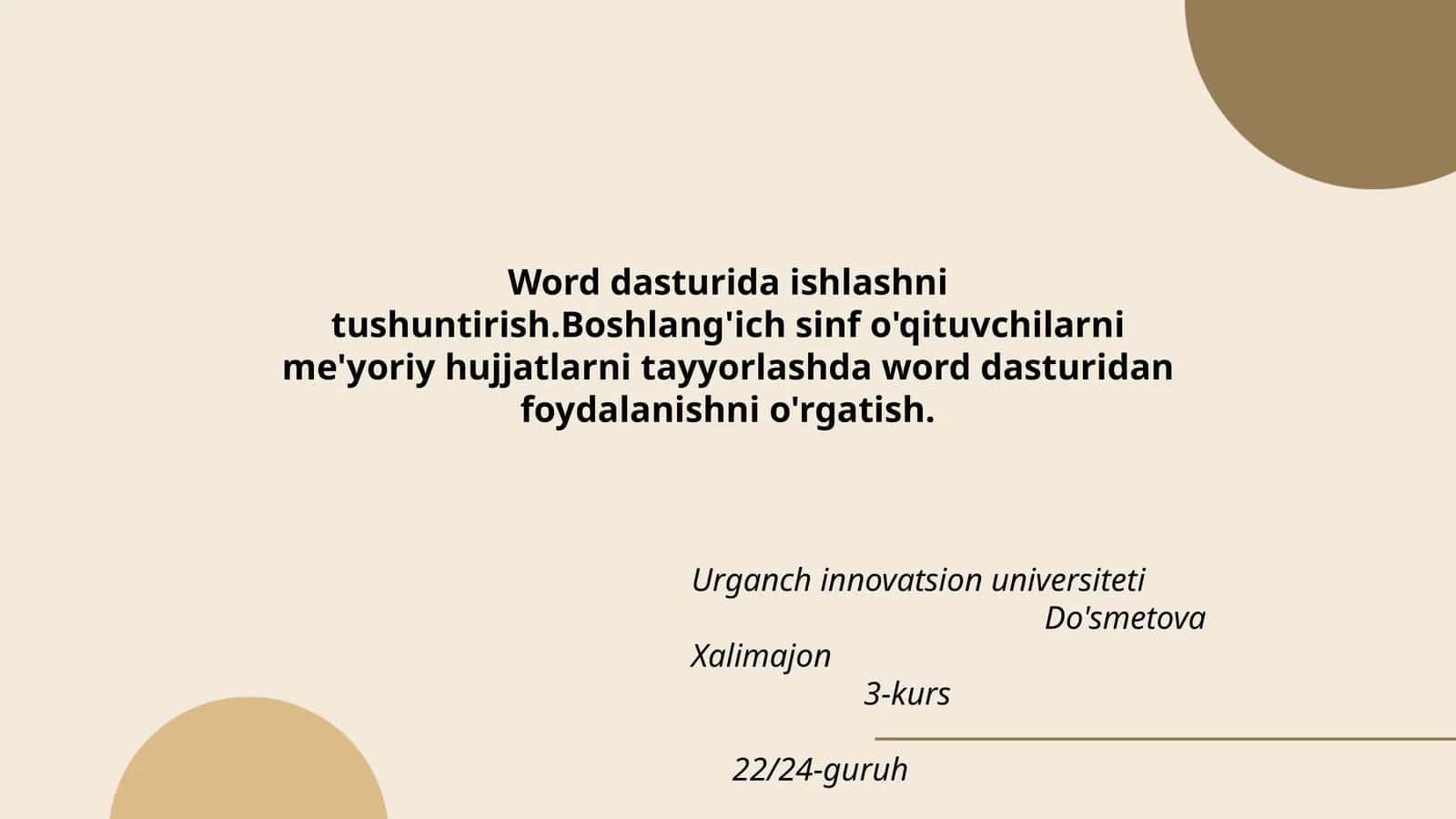 Word dasturida ishlashni tushuntirish 1