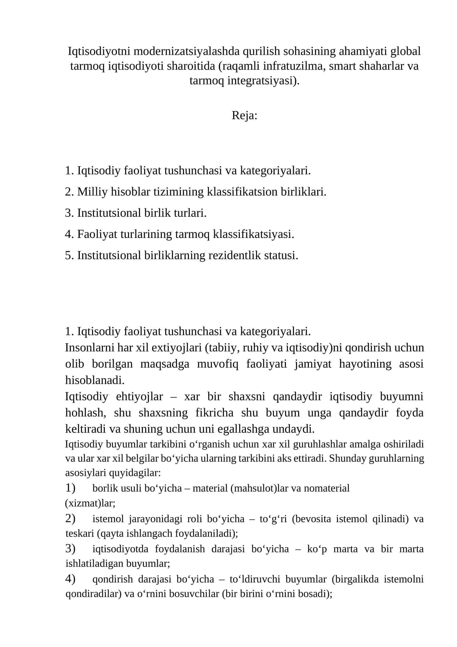 Iqtisodiy faoliyat tushunchasi va kategoriyalari 1