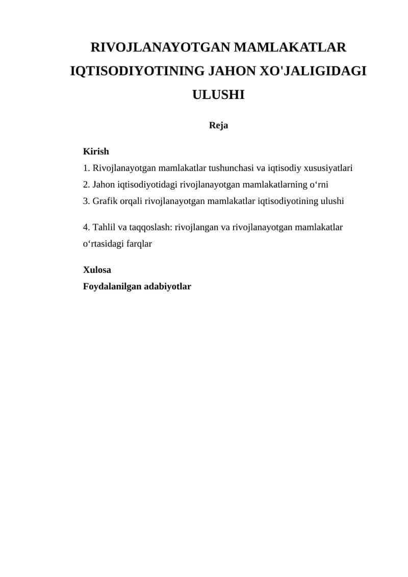 Rivojlanayotgan Mamlakatlar Iqtisodiyoti 1