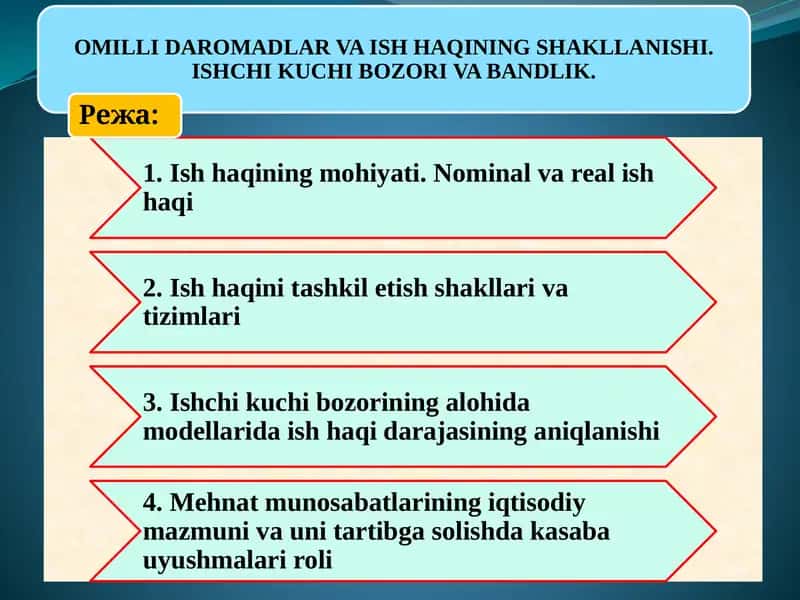OMILLI DAROMADLAR VA ISH HAQINING SHAKLLANISHI. ISHCHI KUCHI BOZORI VA BANDLIK 1