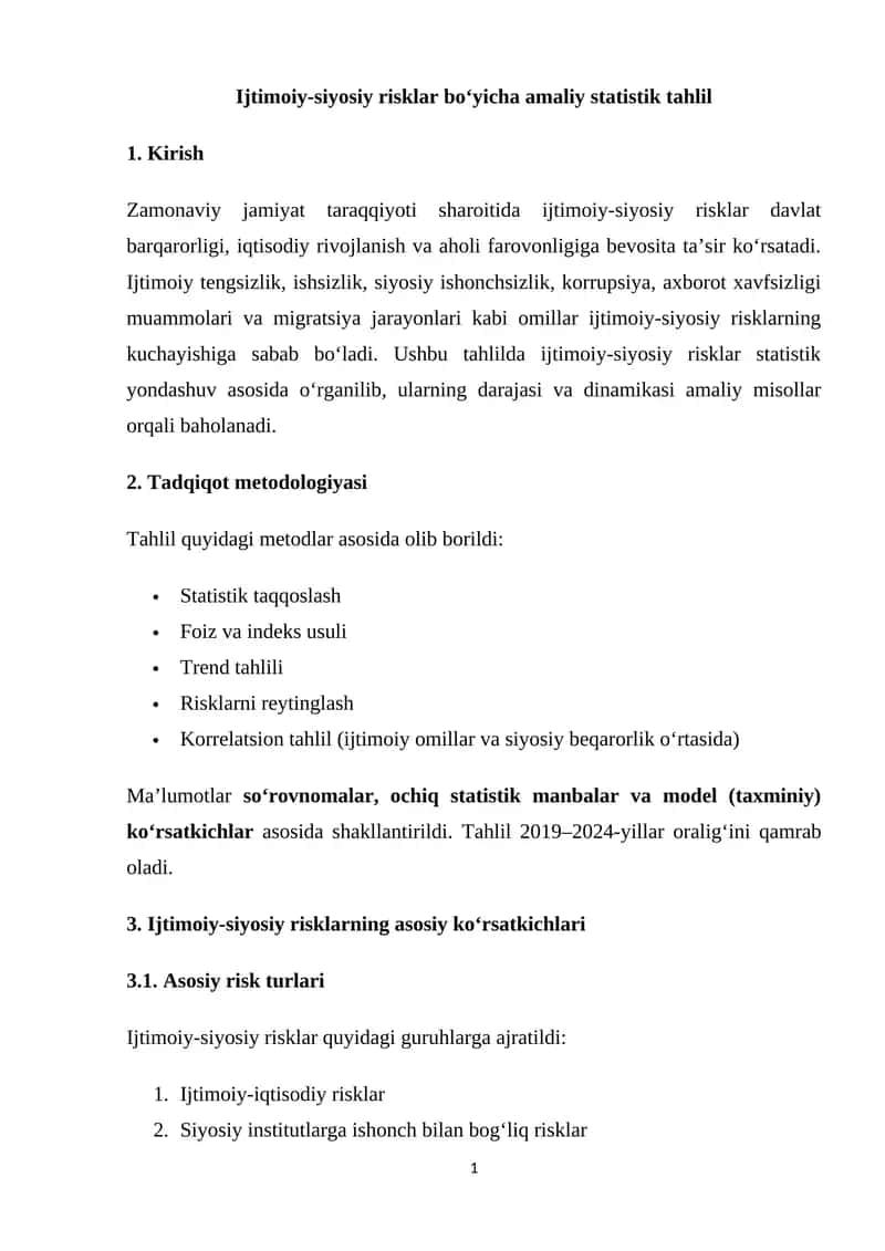 Ijtimoiy-siyosiy risklar bo‘yicha amaliy statistik tahlil 1
