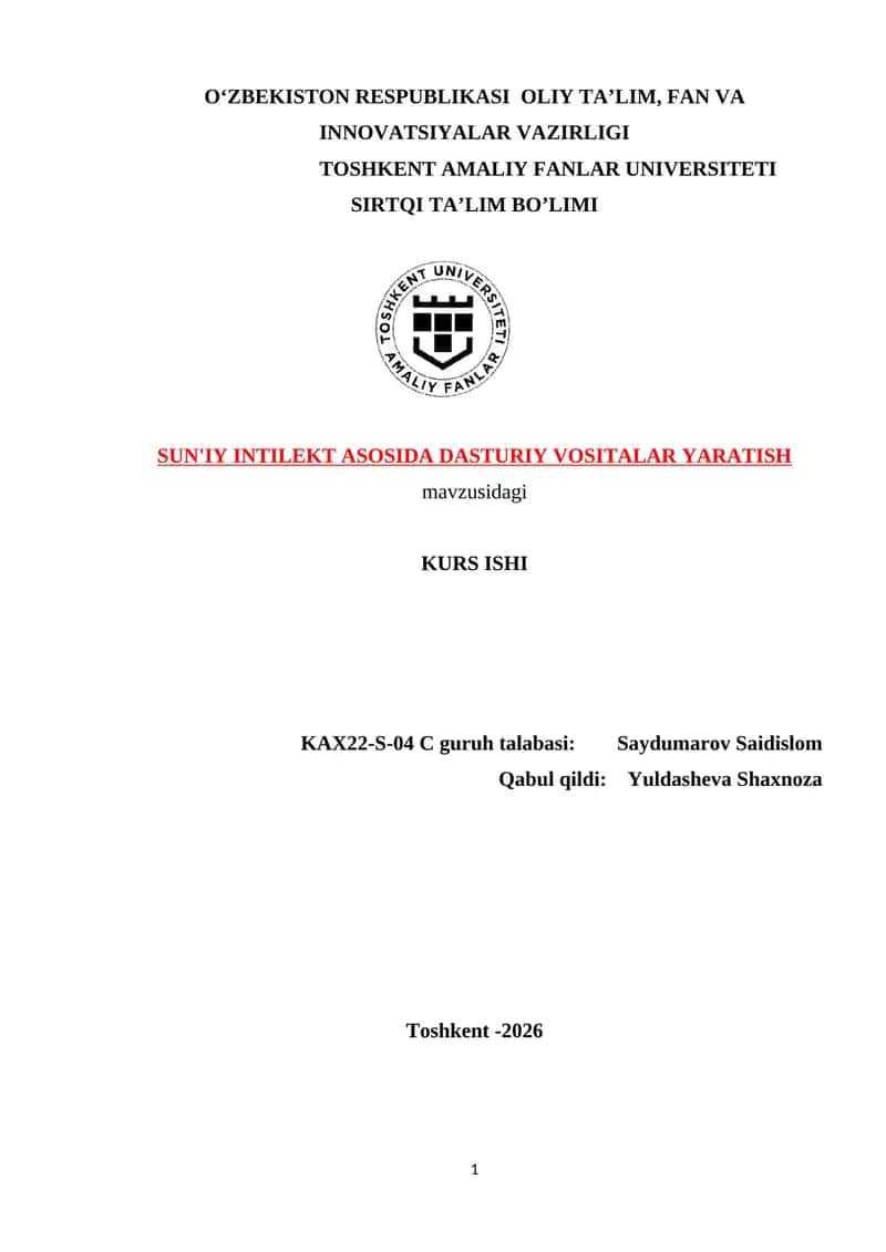 SUN'IY INTILEKT ASOSIDA DASTURIY VOSITALAR YARATISH 1