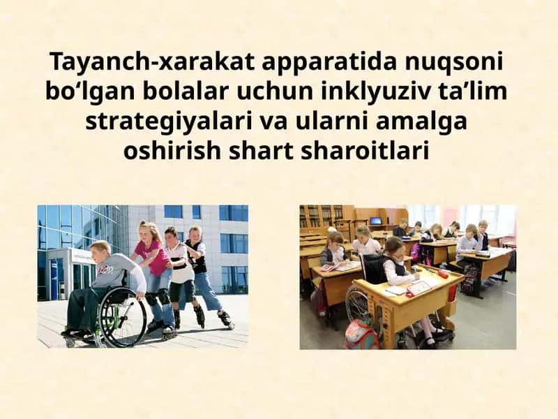 Tayanch-xarakat apparatidanuqsonibo‘lgan bolalar uchun inkluziv ta'lim strategiyalari vaularni amalga oshirish shartlari 1