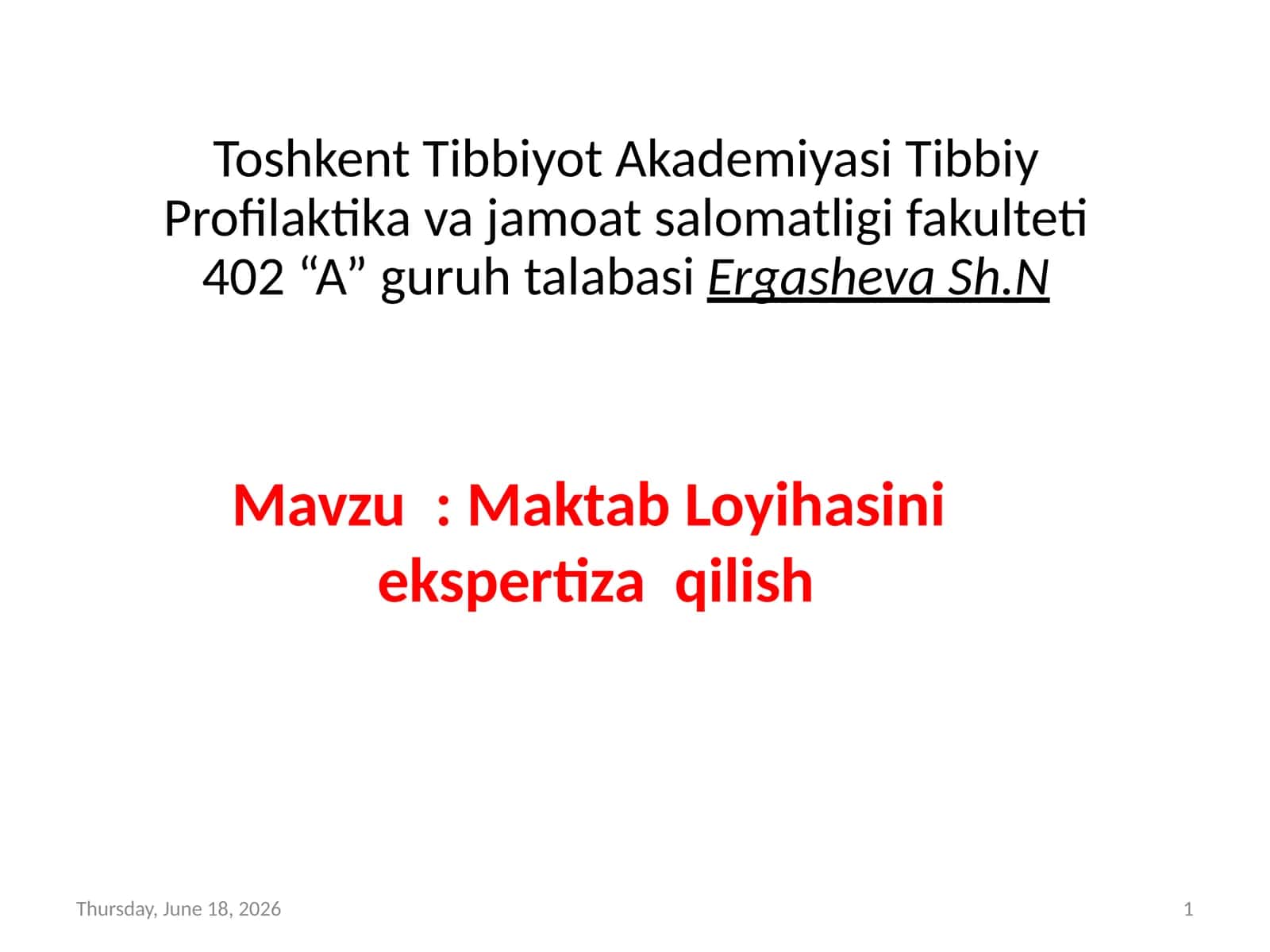 Maktab Loyihasini ekspertiza qilish 1