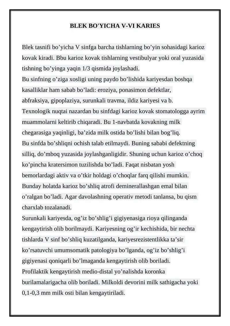 BLEK BO'YICHA V-VI KARIES 1