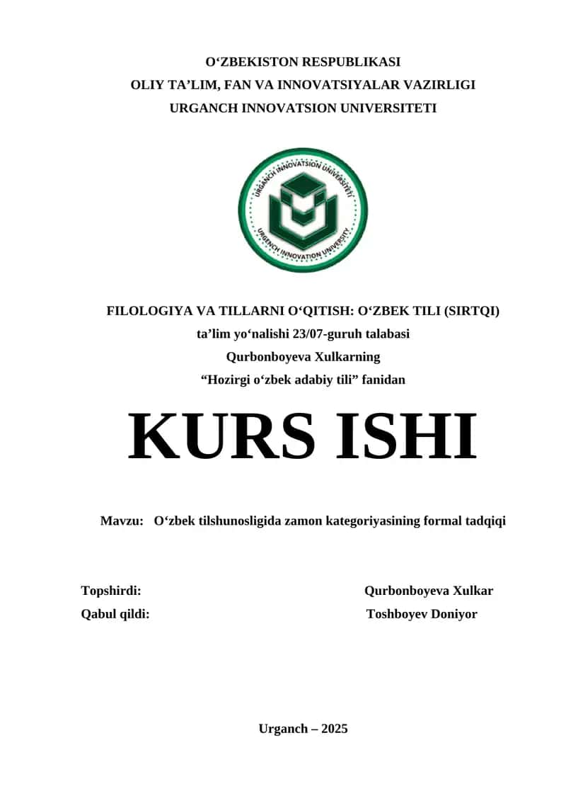 O‘zbek tilshunosligida zamon kategoriyasining formal tadqiqi 1