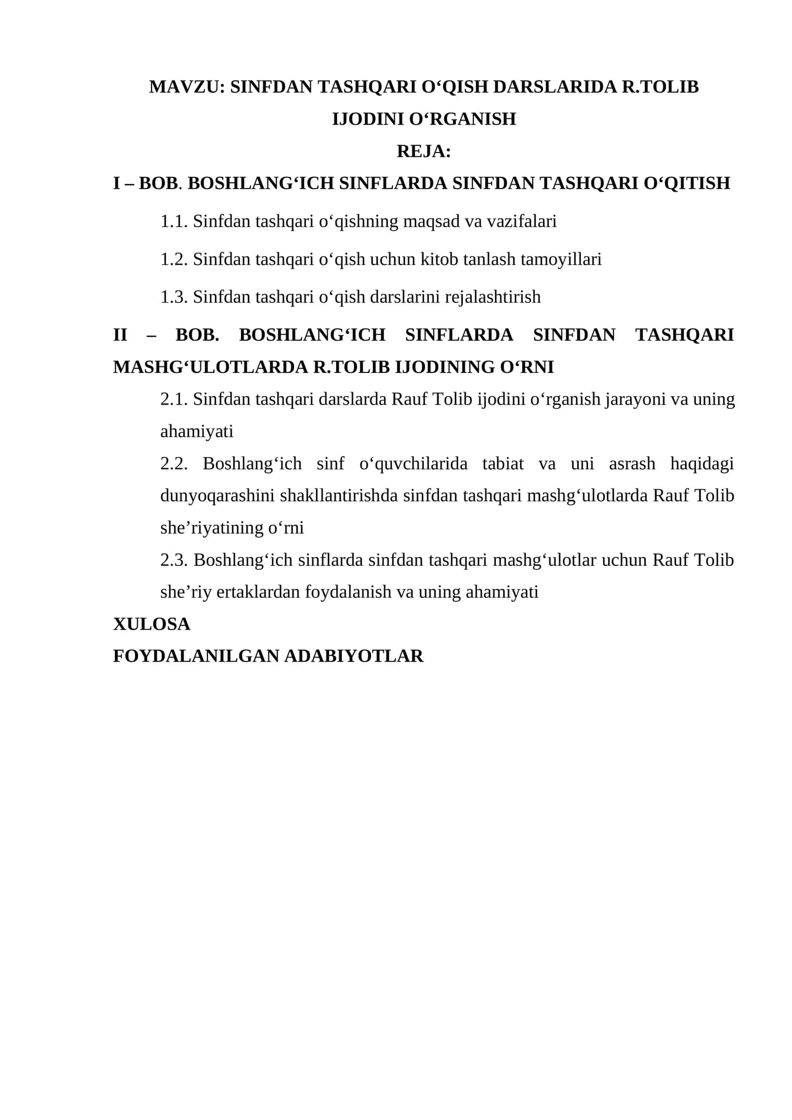 SINFDAN TASHQARI OʻQISH DARSLARIDA R.TOLIB IJODINI OʻRGANISH 1