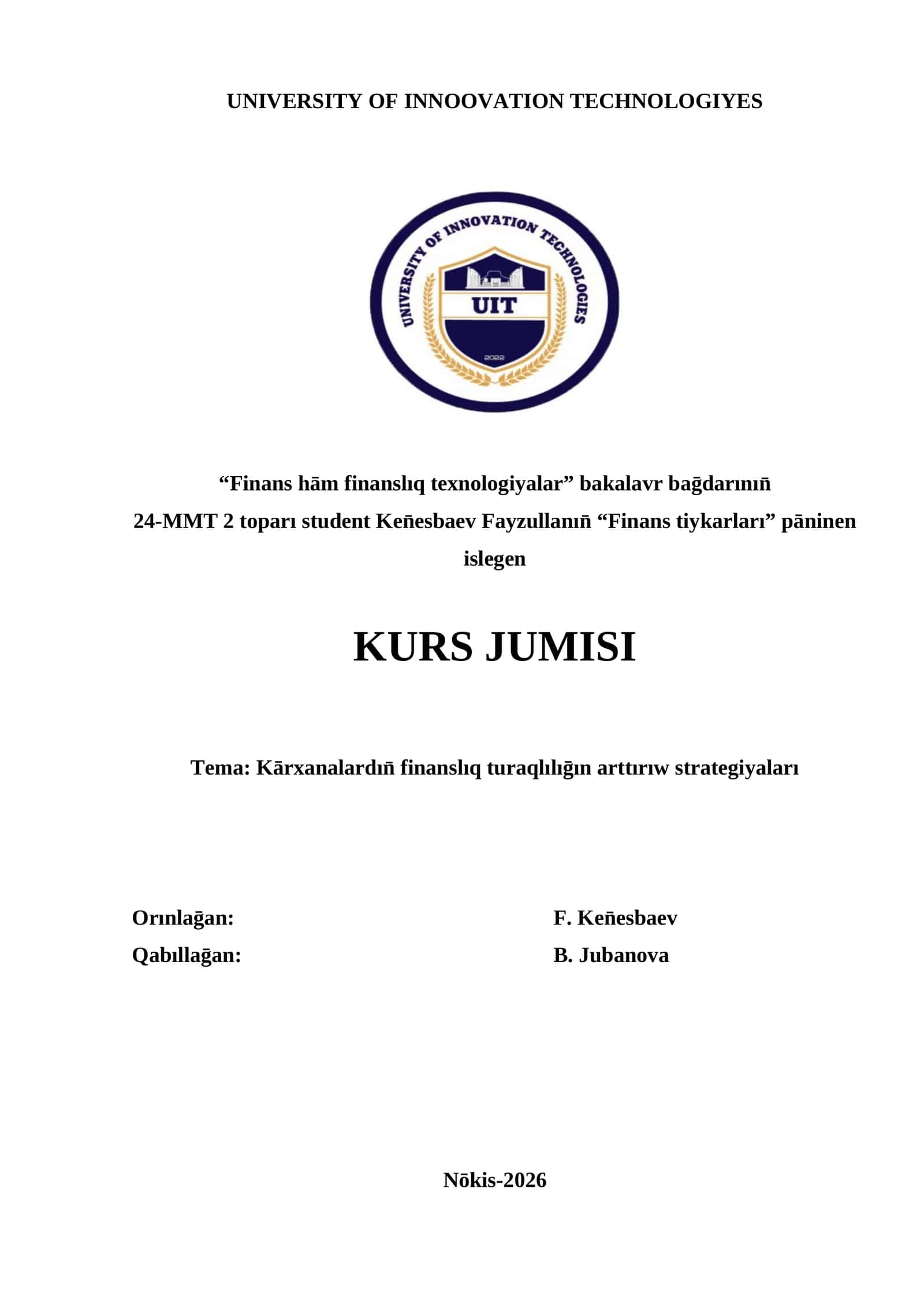 Kārxanalardın̄ finanslıq turaqlılıḡın arttırıw strategiyaları 1