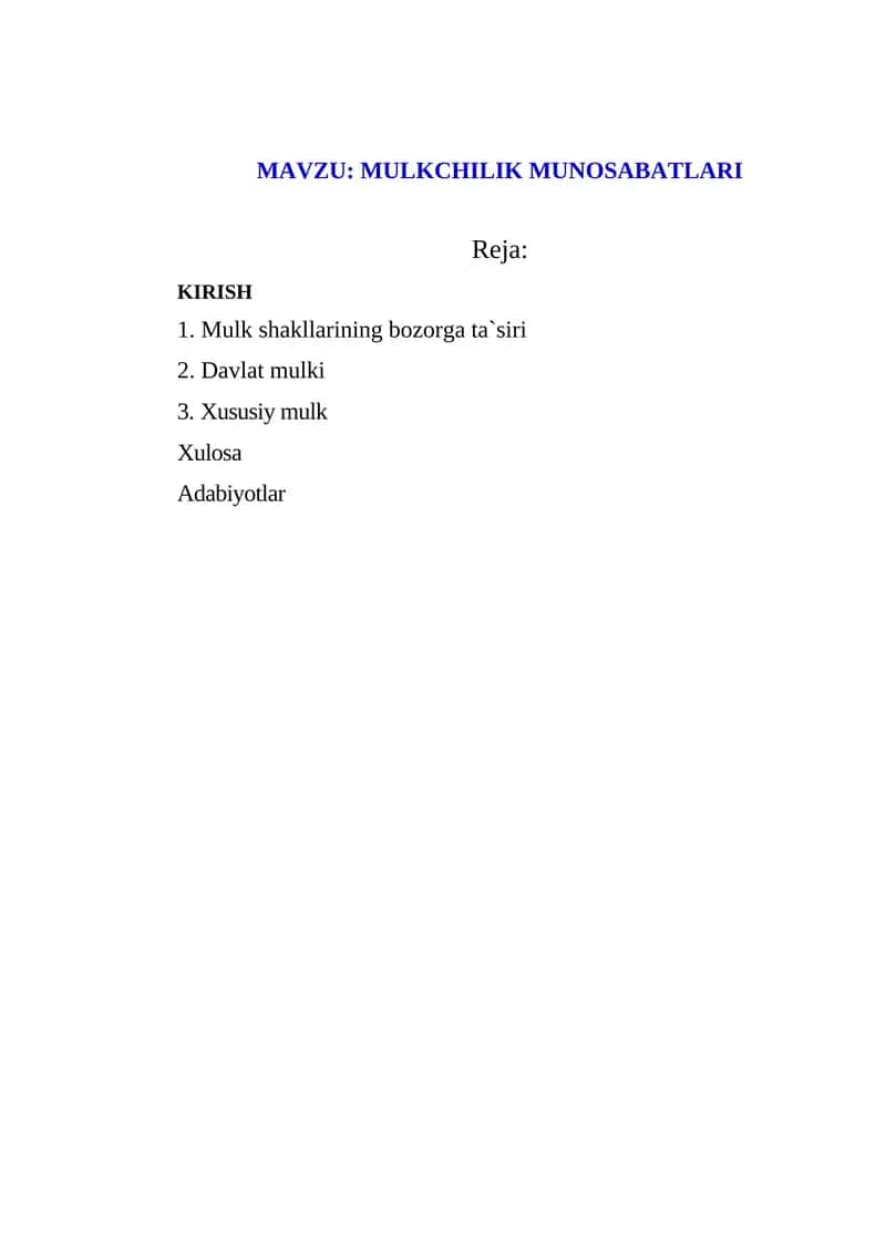 MULKCHILIK MUNOSABATLARI 1