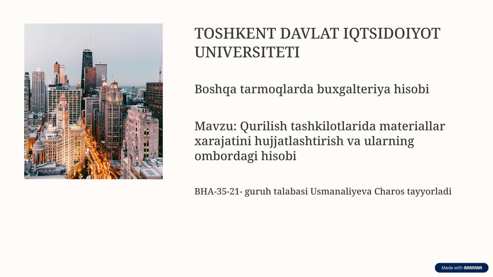 Qurilish tashkilotlarida materiallar xarajatini hujjatlashtirish va ularning ombordagi hisobi 1