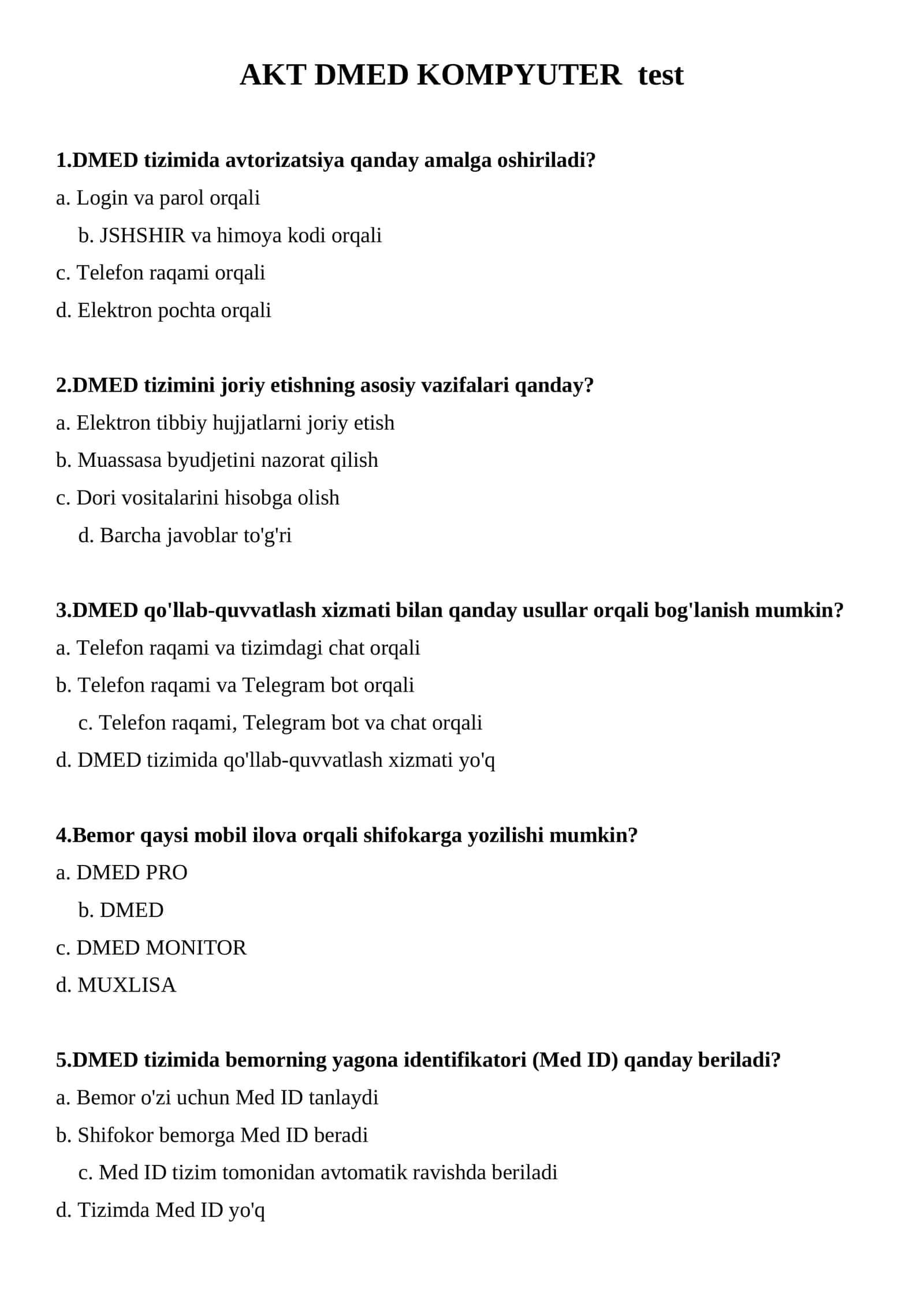 AKT DMED KOMPYUTER  argos test savol javoblari 1