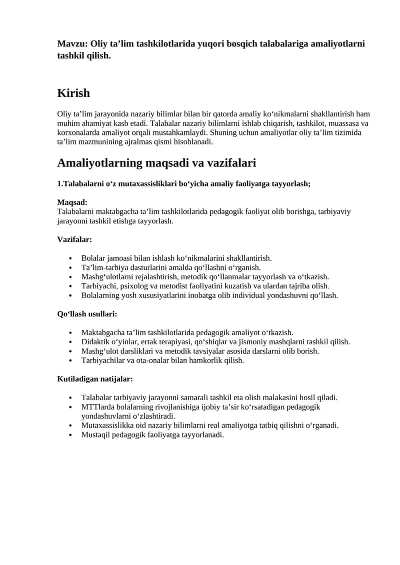 Oliy ta’lim tashkilotlarida yuqori bosqich talabalariga amaliyotlarni tashkil qilish 1