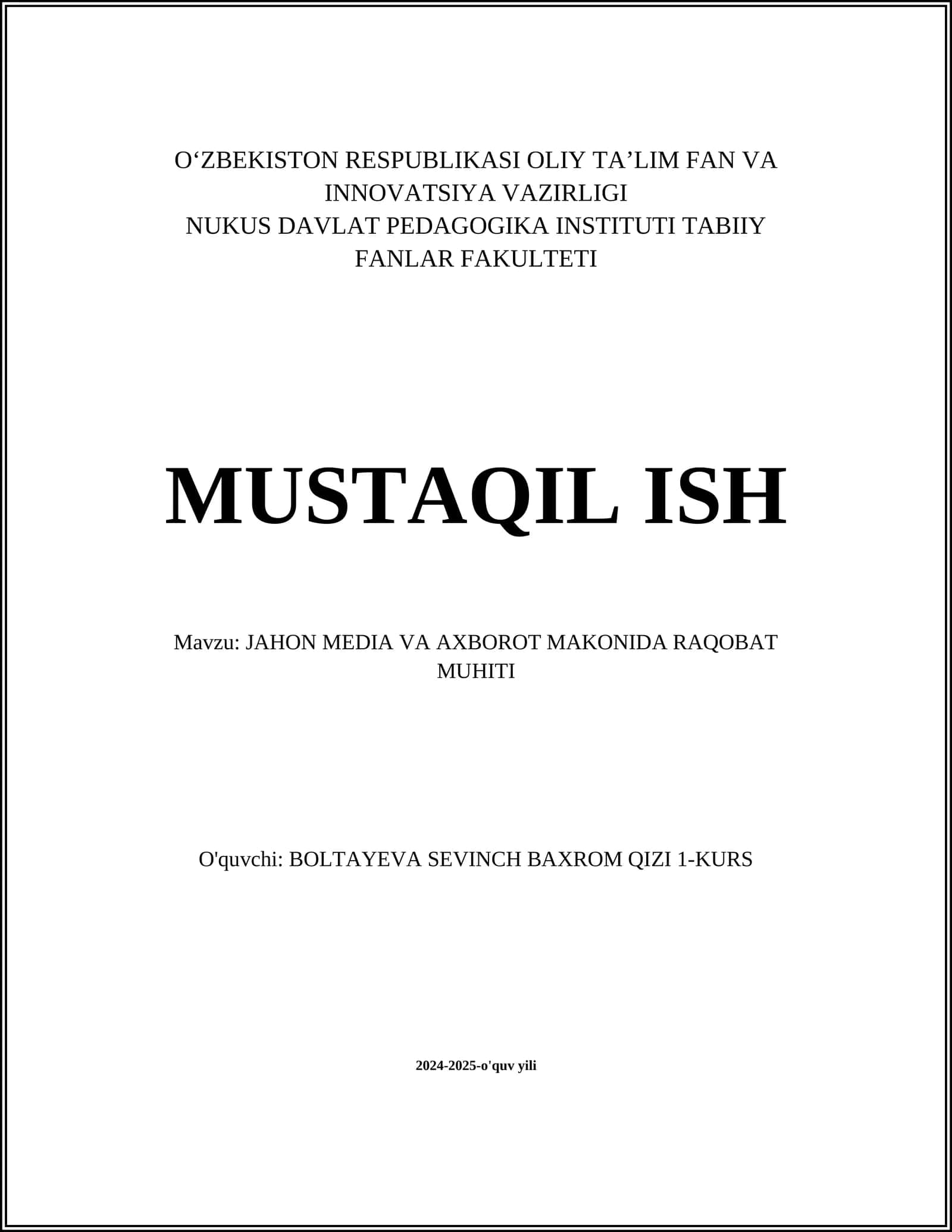 Jahon media va axborot makonida raqobat muhit 1
