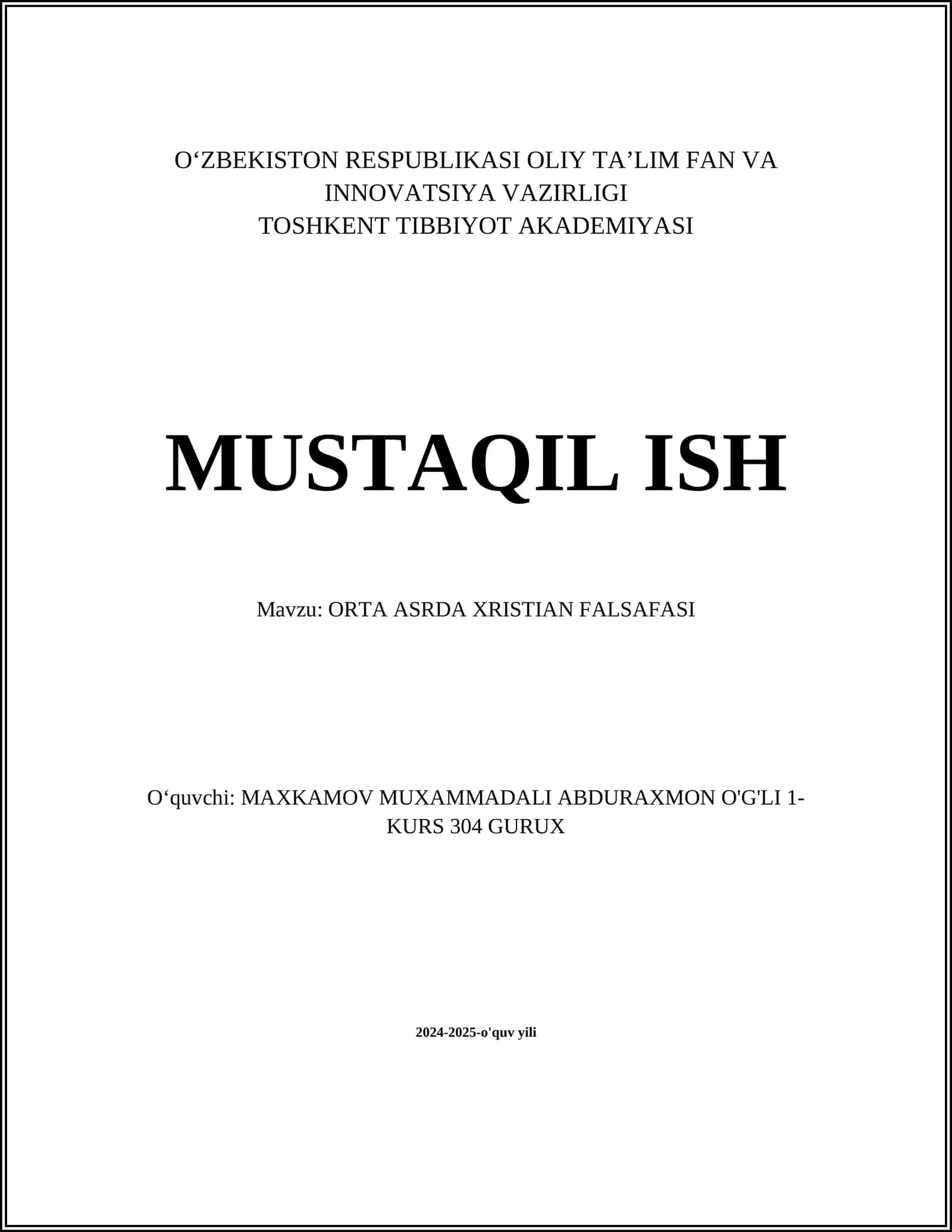 ORTA ASRDA XRISTIAN FALSAFASI 1