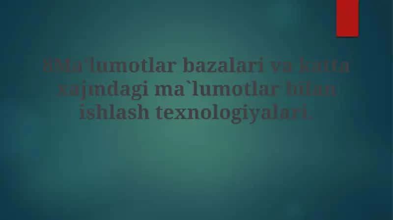 Ma'lumotlar Bazasi Texnologiyalari 1