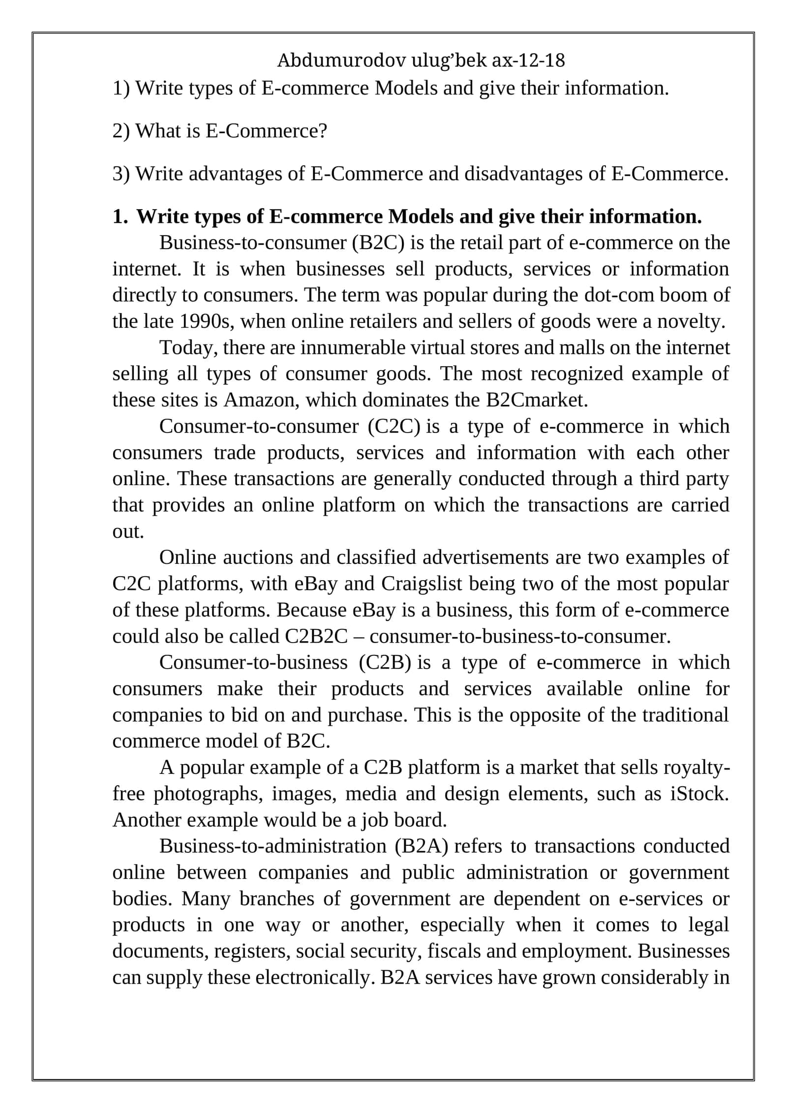 E-commerce Models 1