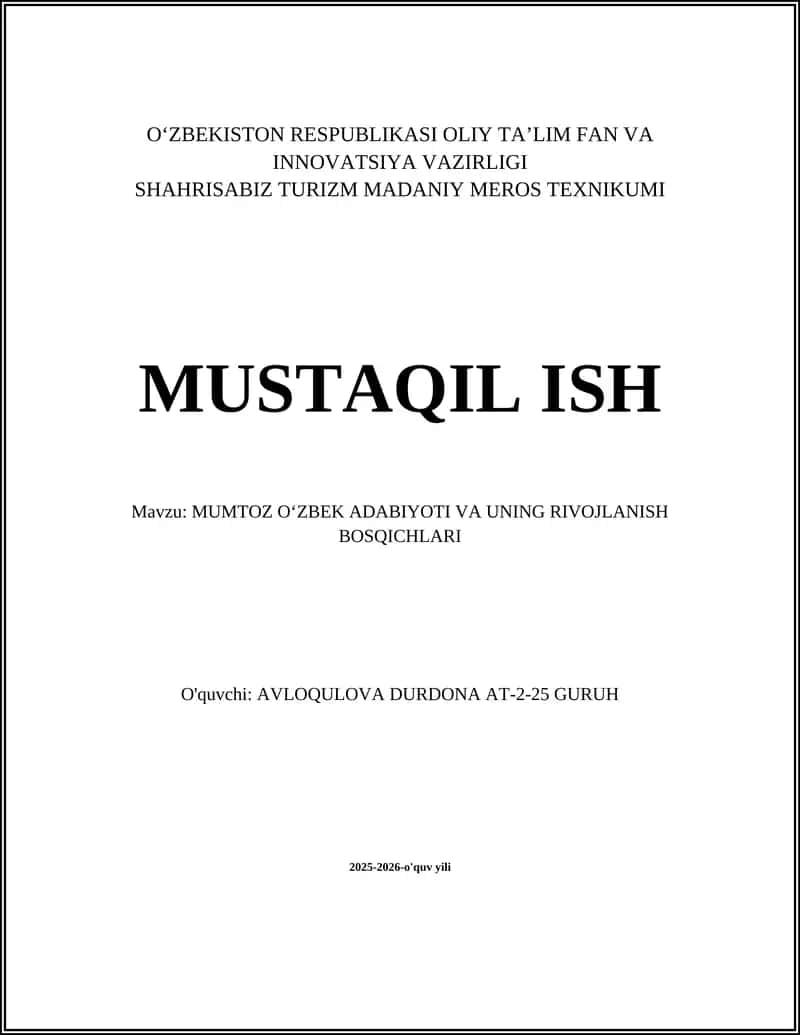 Mumtoz Oʻzbek Adabiyoti Va Uning Rivojlanish Bosqichlari 1