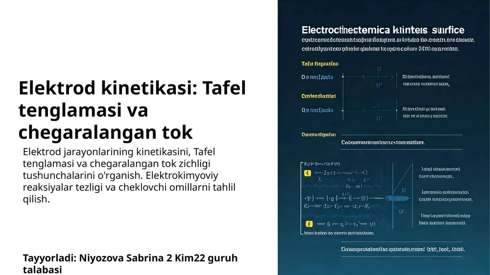 Elektrod kinetikasi: Tafel tenglamasi va chegaralangan tok 1
