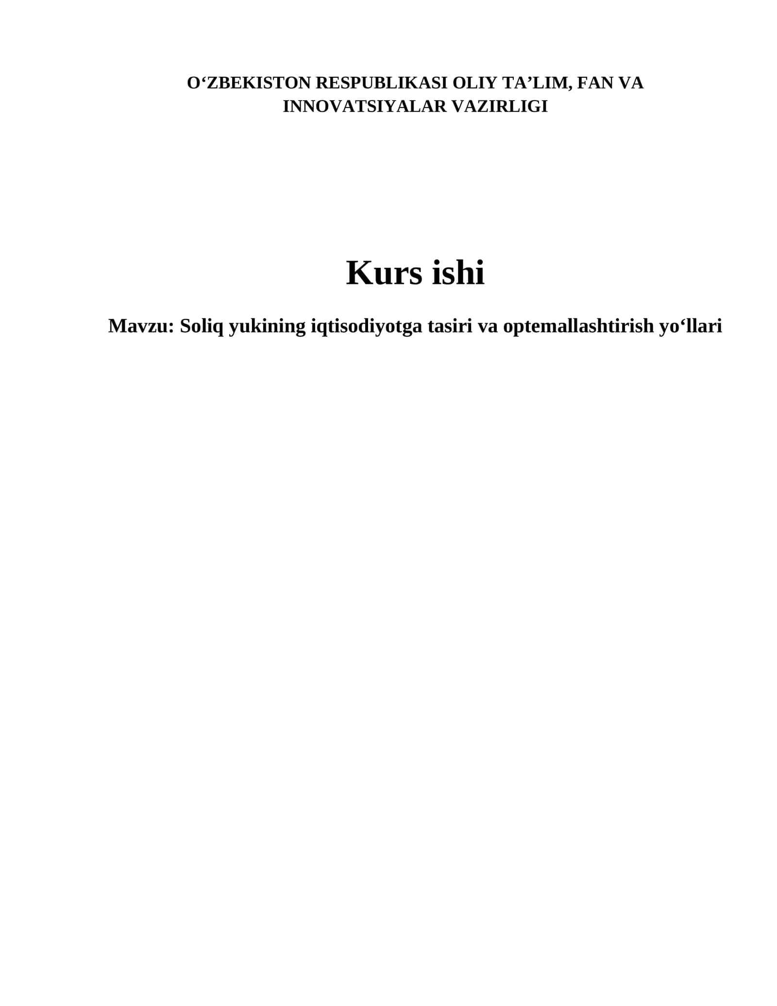 Soliq yukining iqtisodiyotga tasiri va optemallashtirish yo‘llari 1
