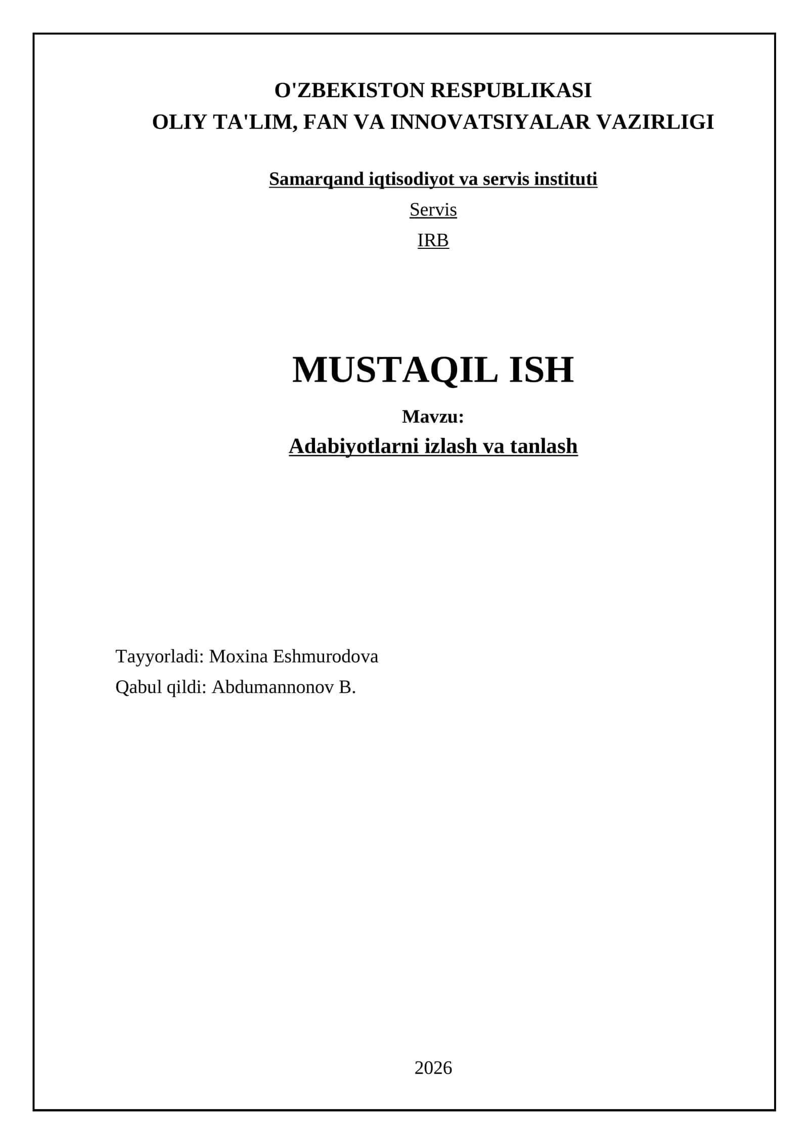 Adabiyotlarni izlash va tanlash 1