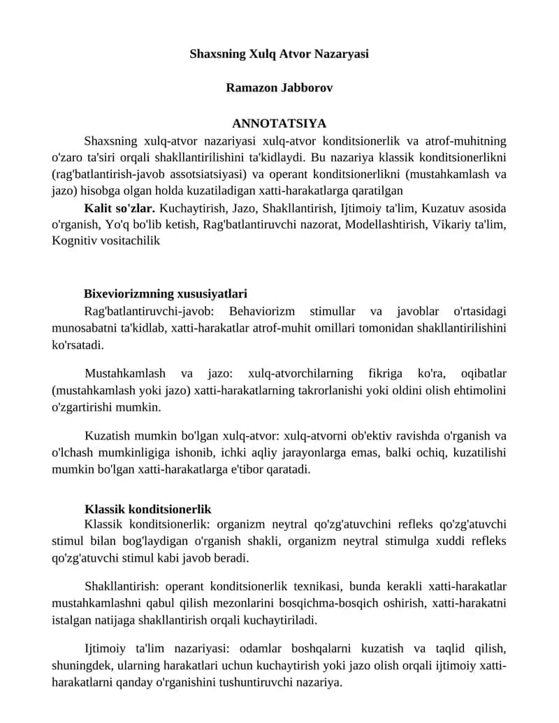 Shaxsning Xulq Atvor Nazaryasi 1