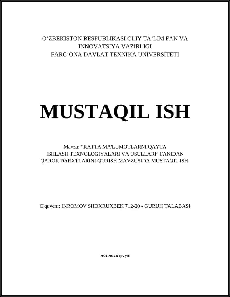 KATTA MA'LUMOTLARNI QAYTA ISHLASH TEXNOLOGIYALARI VA USULLARI 1