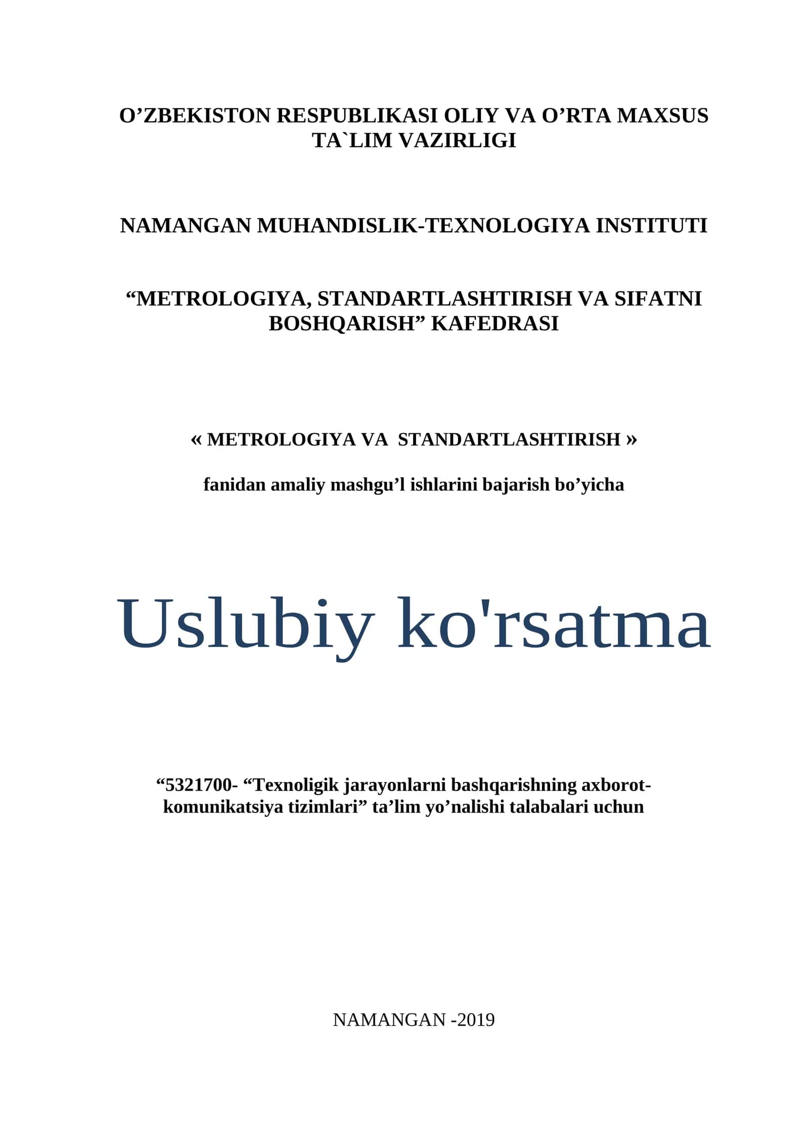 METROLOGIYA VA STANDARTLASHTIRISH 1