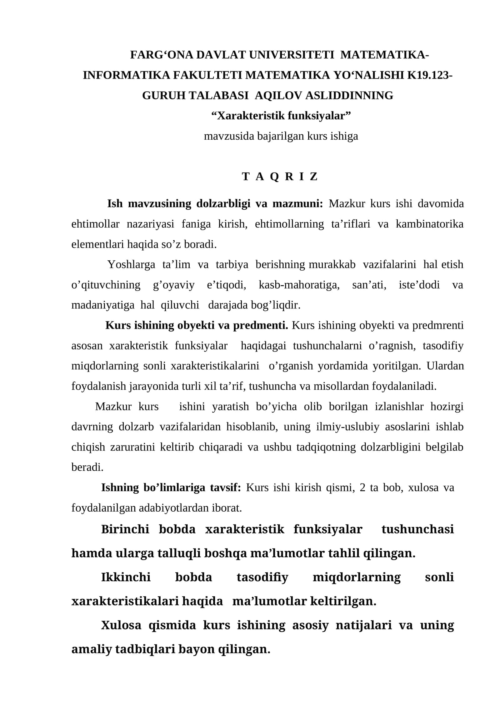 "Xarakteristik funksiyalar" 1