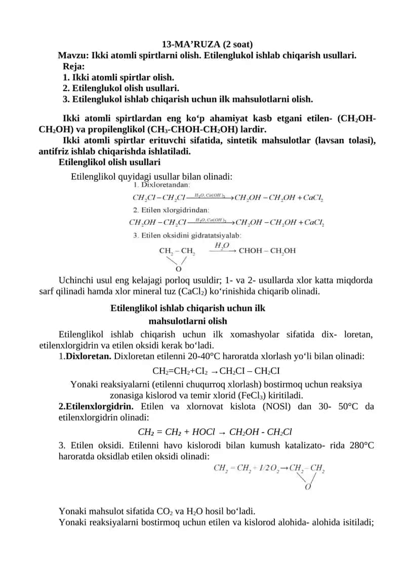 Etilenglukol olish usullari 1