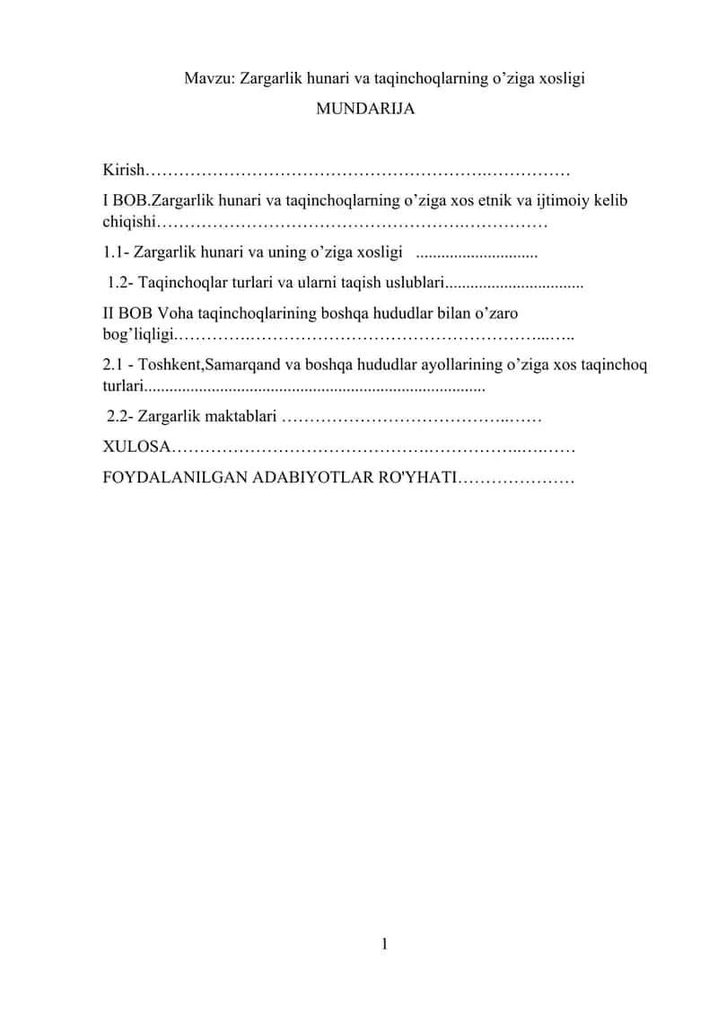 Zargarlik hunari va taqinchoqlarning o’ziga xosligi 1