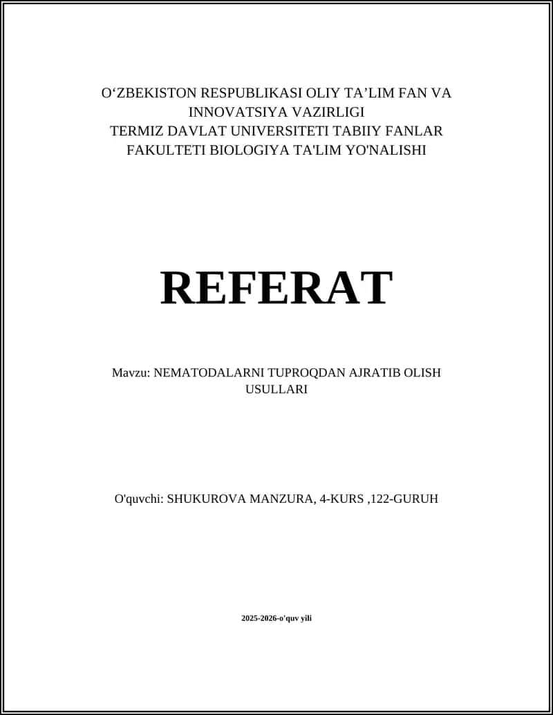 NEMATODALARNI TUPROQDAN AJRATIB OLISH USULLARI 1