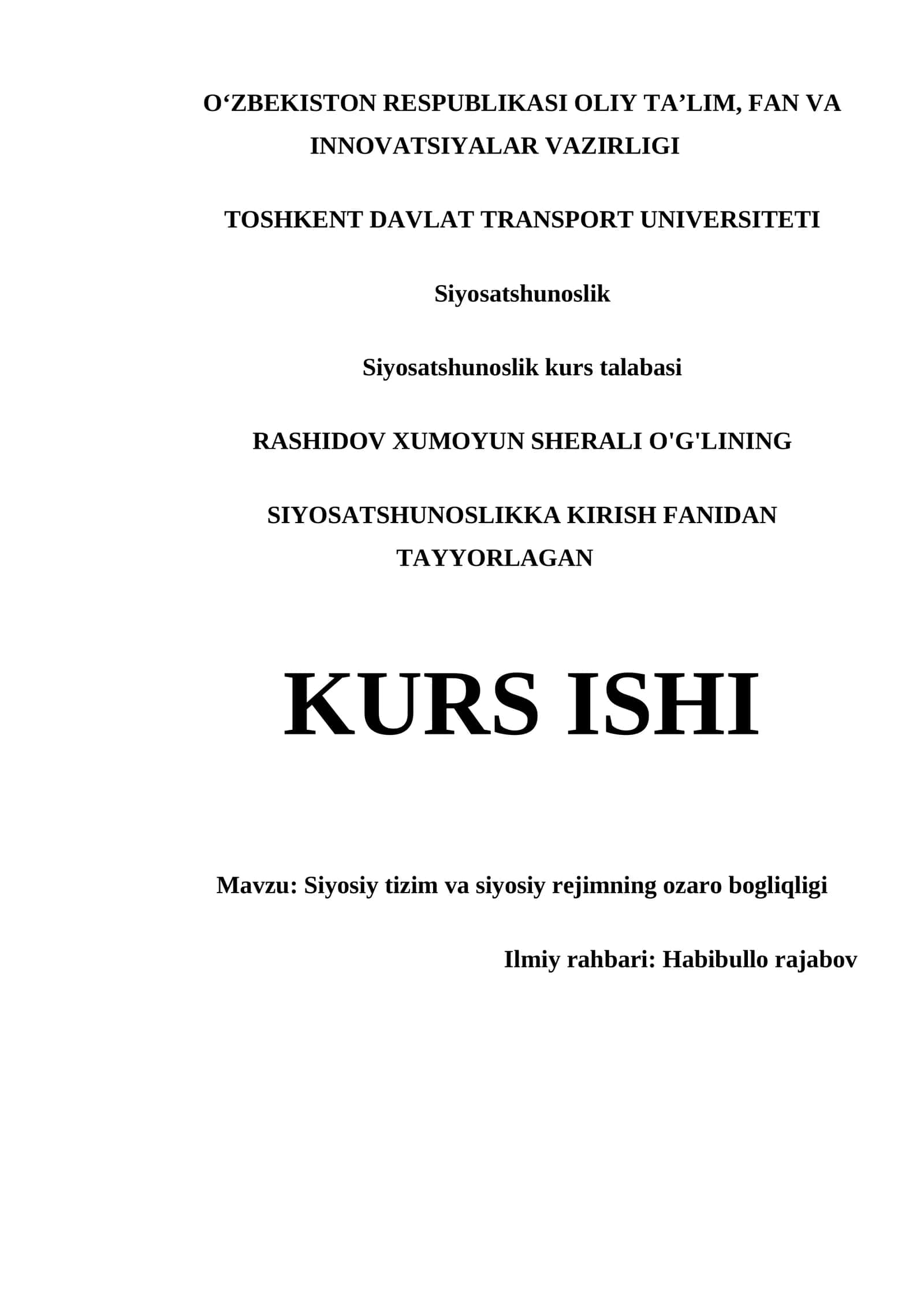 Siyosatshunoslik kurs talabasi 1