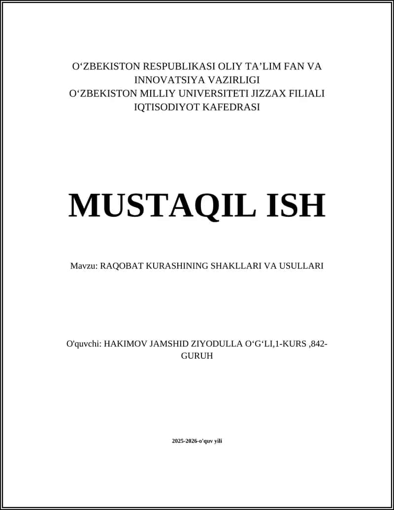 RAQOBAT KURASHINING SHAKLLARI VA USULLARI 1