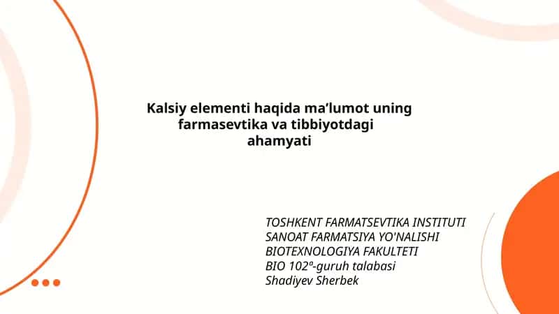 Kalsiy elementi haqida ma’lumot uning farmasevtika va tibbiyotdagi ahamyati 1