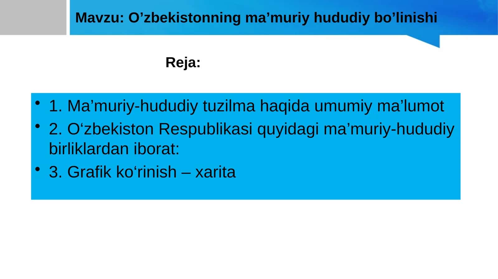 O’zbekistonning ma’muriy hududiy bo’linishi 1