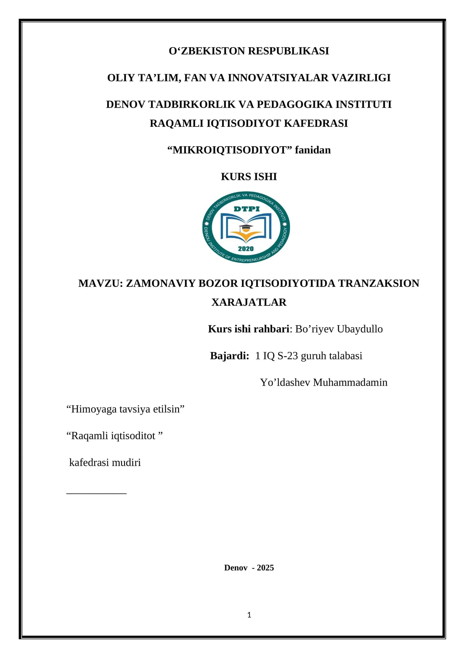 ZAMONAVIY BOZOR IQTISODIYOTIDA TRANZAKSION XARAJATLAR 1