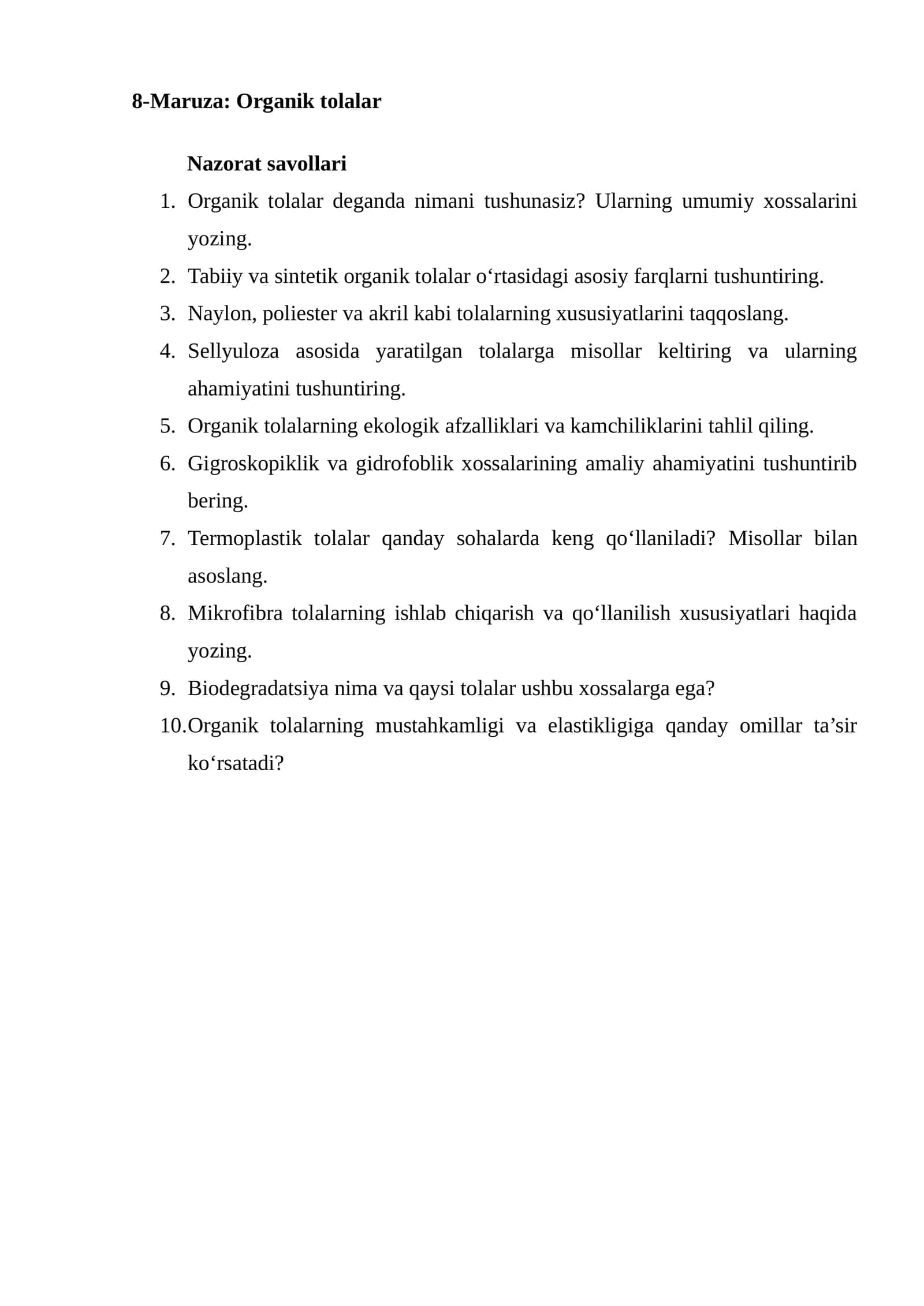 8-Maruza: Organik tolalar 1