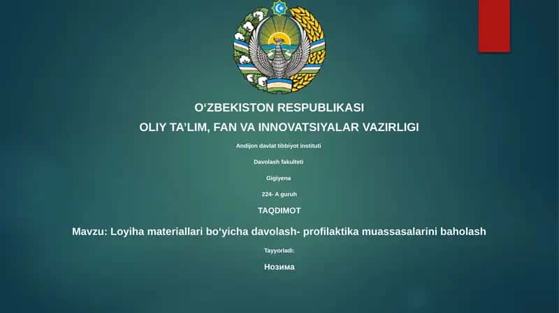 Loyiha materiallari boʻyicha davolash- profilaktika muassasalarini baholash 1