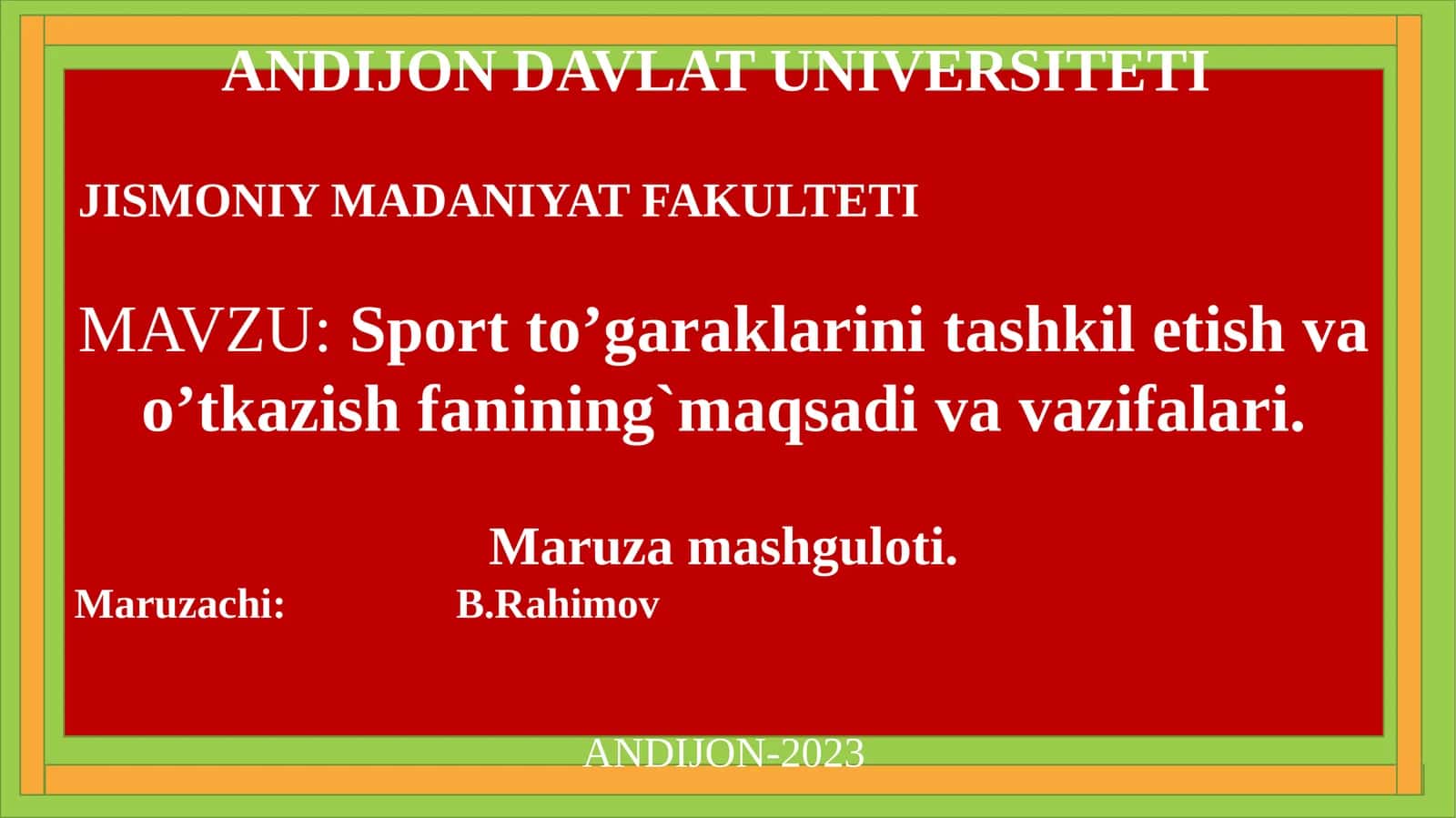 JISMONIY MADANIYAT FAKULTETI - Sportto’garaklarinitashkil etish va o’tkazish fanining maqsadi va vazifalari 1