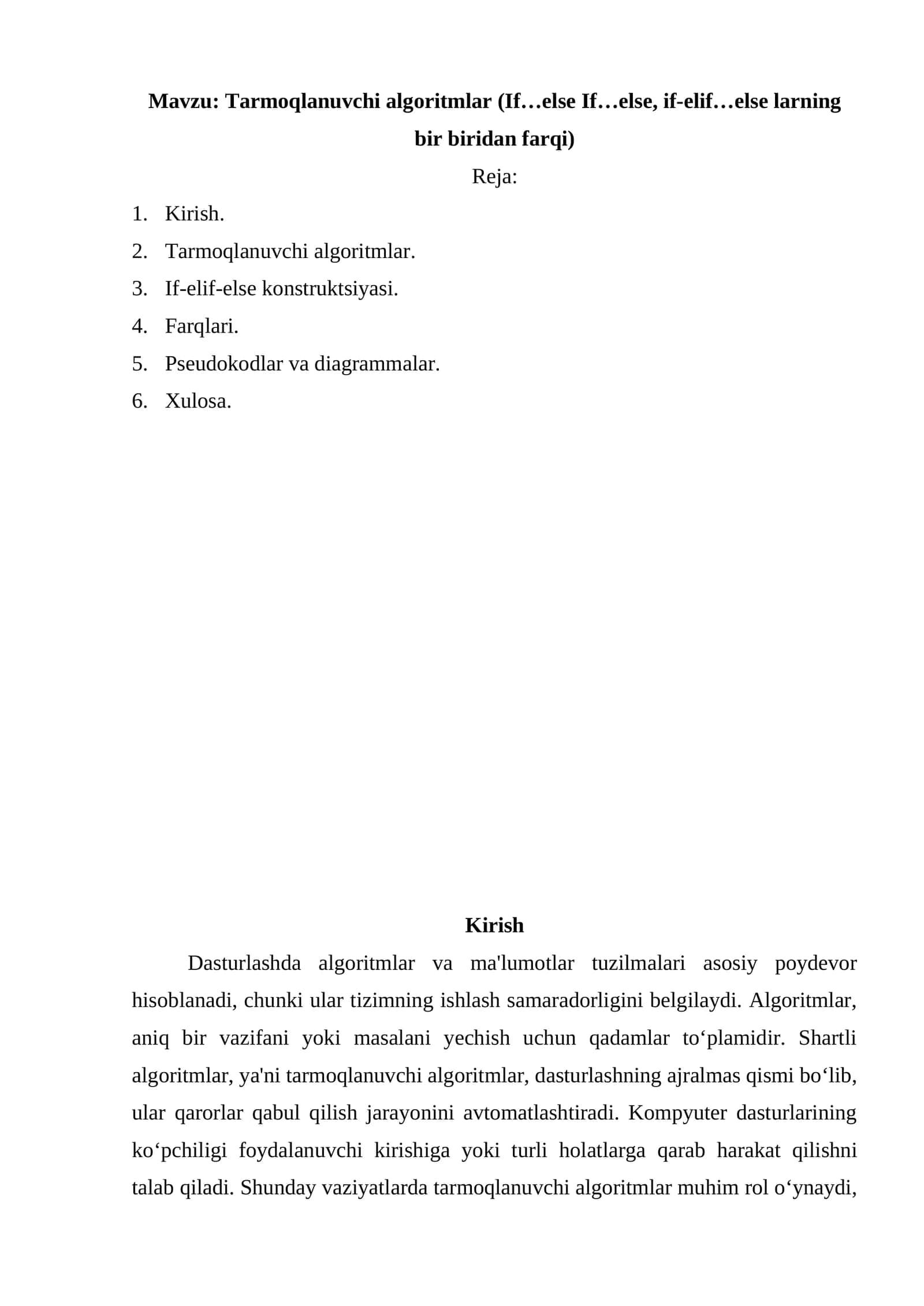 Tarmoqlanuvchi algoritmlar (If…else If…else, if-elif…else larning bir biridan farqi) 1