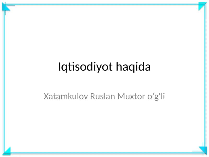 Iqtisodiyot haqida 1