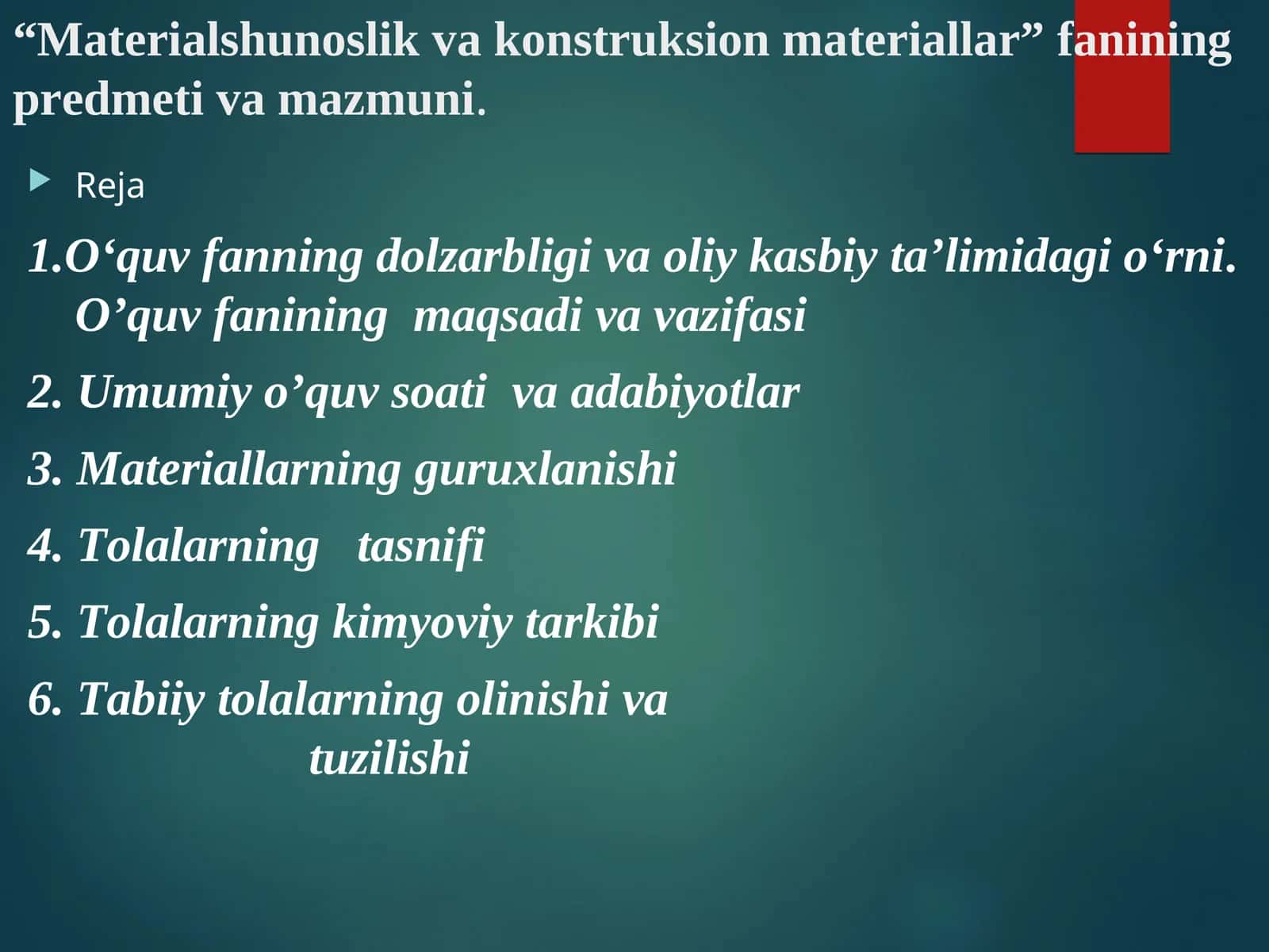 Materialshunoslik va konstruksion materiallar 1