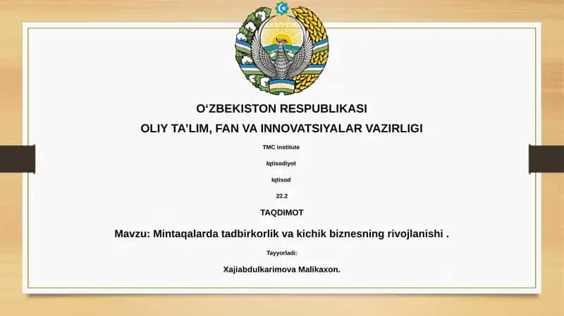 Mintaqalarda tadbirkorlik va kichik biznesning rivojlanishi 1